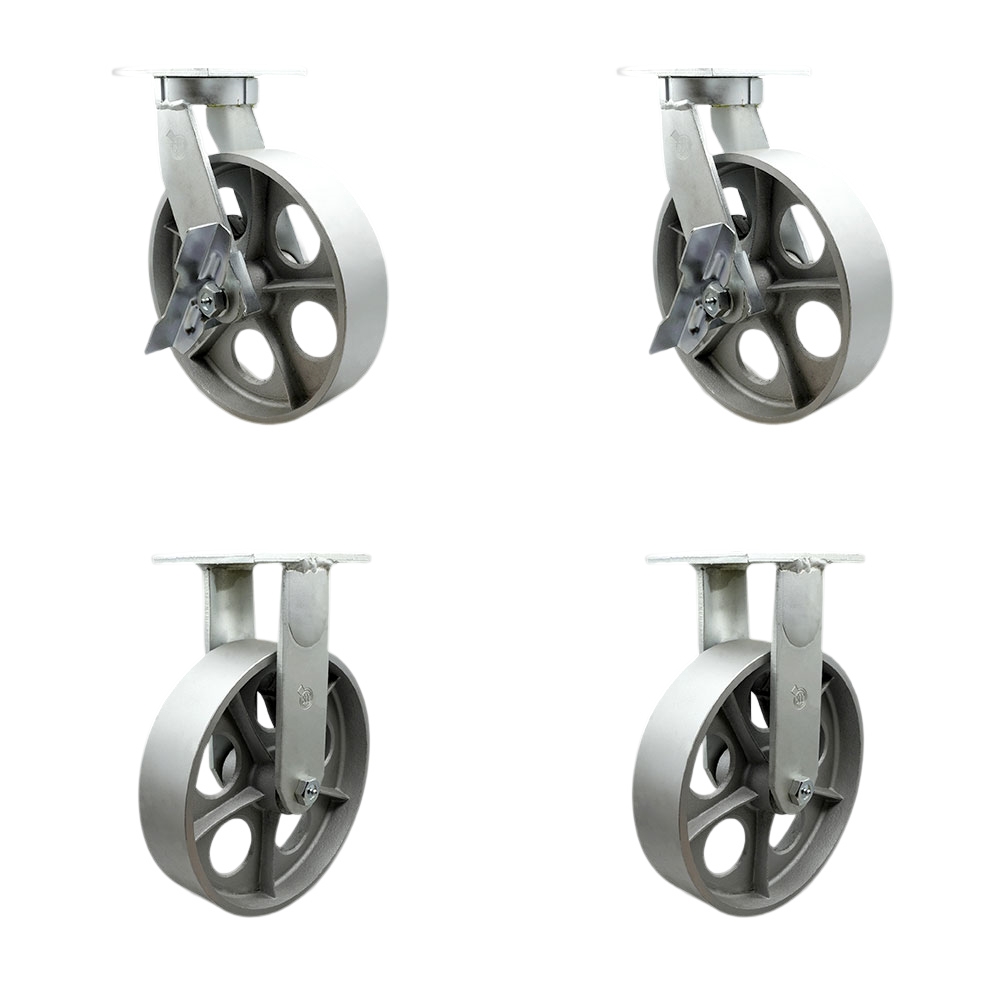 Extra Heavy Duty 10 x 3 in. Semi Steel Cast Iron Swivel Caster Set for Cranes, Gantries, Hoists & Winches - Set of 4 - 2500 lbs per Caster