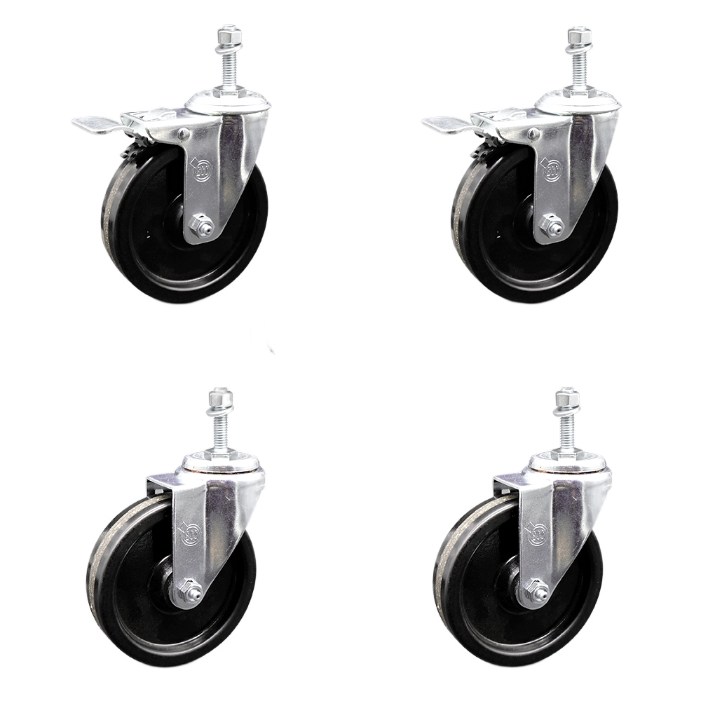 SCC-TSTTL20S514-PHS-M1015-2-S-2 Phenolic Swivel Threaded Stem Caster with 5 x 1.25 in. Black Wheels & 10 mm Stems - Set of 4
