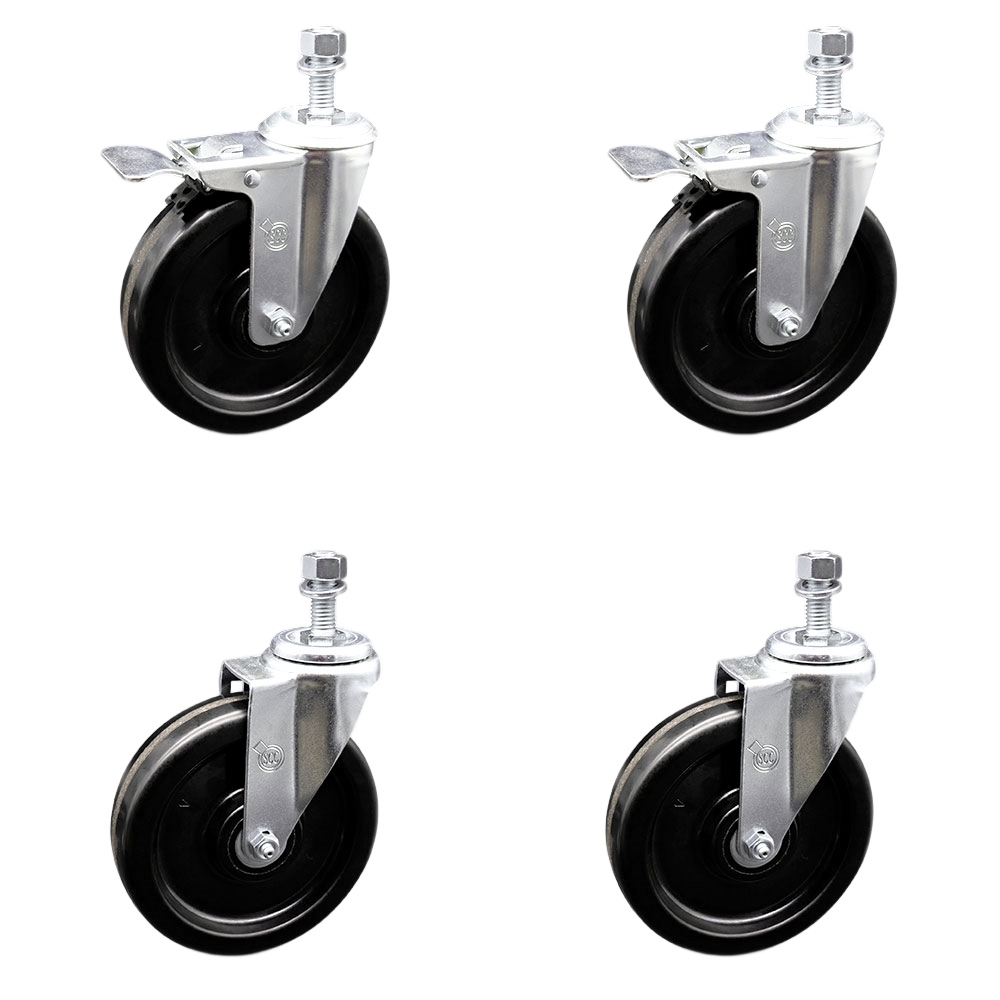 SCC-TSTTL20S615-PHS-121315-2-S-2 Phenolic Swivel Threaded Stem Caster with 6 x 1.5 in. Black Wheels & 0.5 in. Stems - Set of 4
