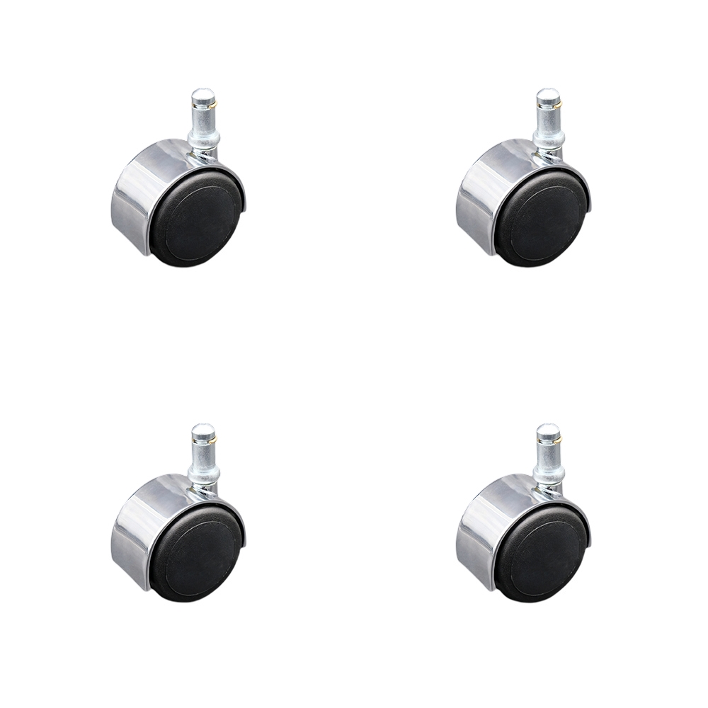 2 in. Office Chair Stem Casters Bright Chrome Hooded Soft Urethane Twin Wheel with 0.43 in. by 0.875 in. Grip Ring Stem Casters - Set of 4
