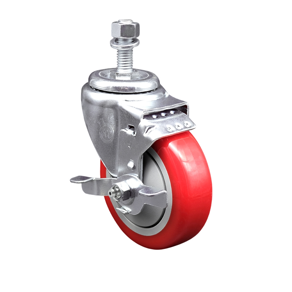 COL-SCC-TS20S414-PPUB-RED-TLB-121315 Replacement for Colson Caster 2.04254.95 BRK1 - Polyurethane Swivel Threaded Stem Caster - 350 lbs Capacity