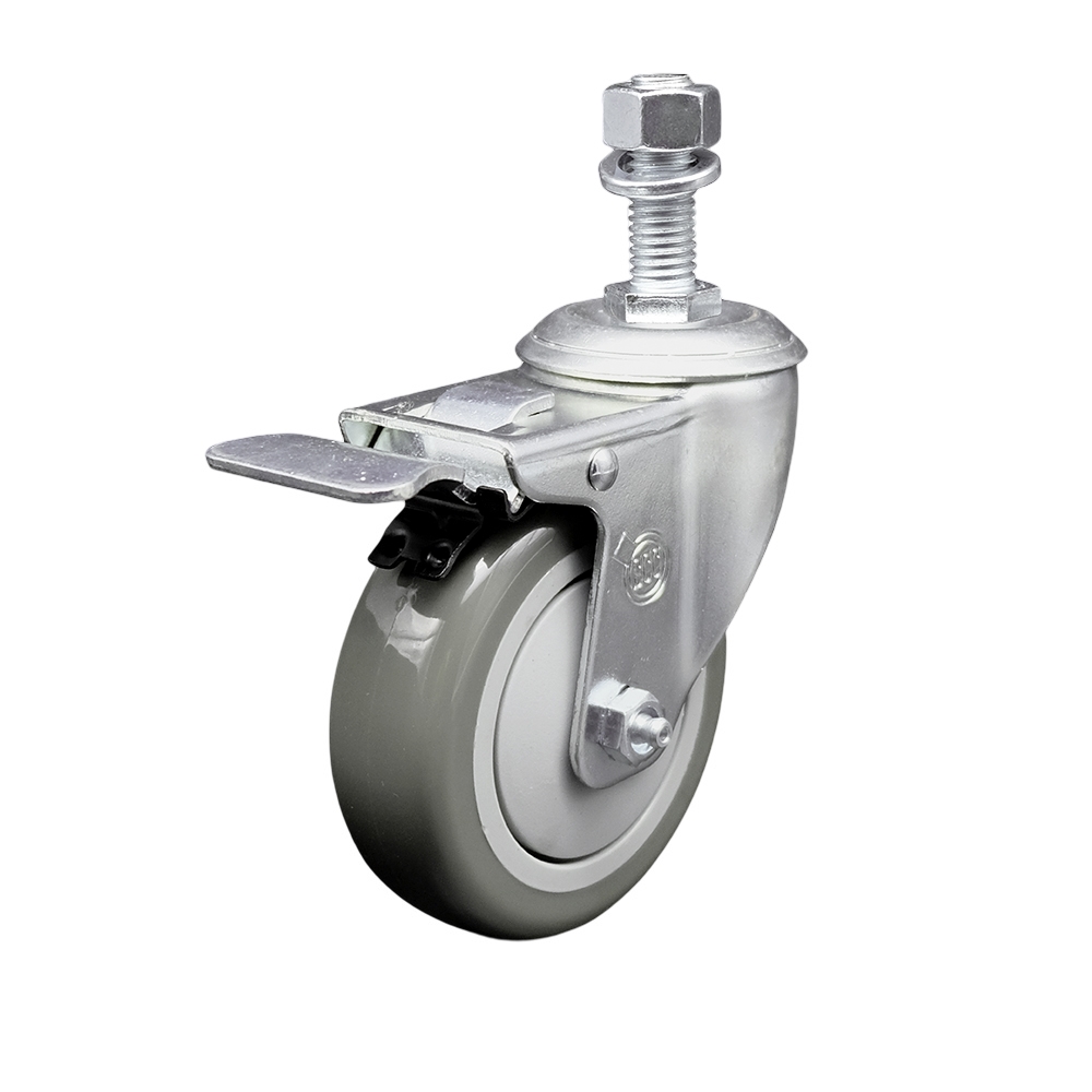 Replacement for Colson Caster 2.04254.95 MTG15 BRK5 - Polyurethane Swivel Threaded Stem Caster with 4 in. Gray Wheel & 0.75 x 1.75 in. Stem