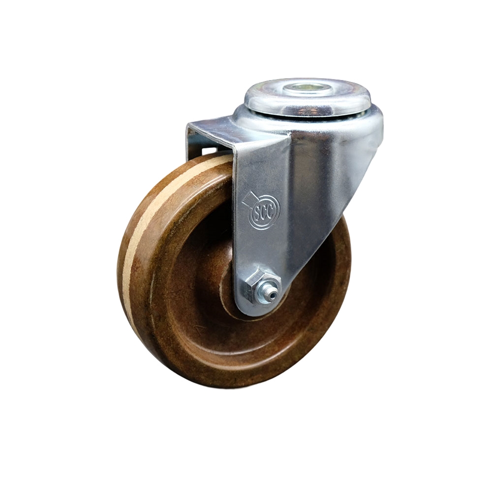 SCC-BH20S414-PHRHT High Temperature Phenolic Swivel Bolt Hole Caster with Roller Bearing 4 x 1.25 in. Brown Wheel
