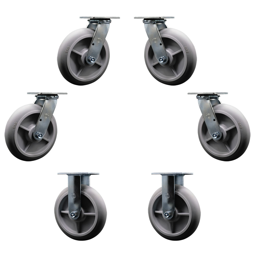 Replacement Caster Set for Magliner U-Boat Casters 13063 13064 Thermoplastic Rubber Swivel Top Plate Caster Set with 8 x 2 in. Gray Wheel
