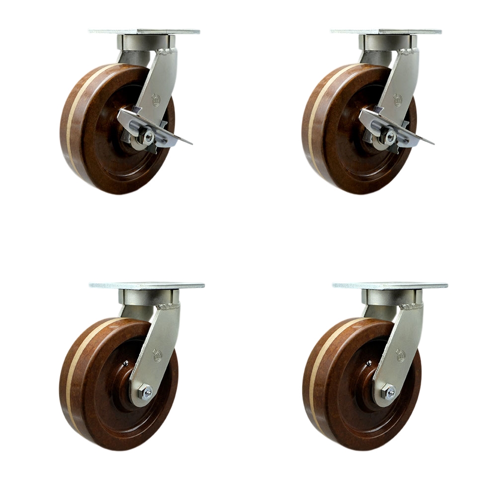 Extra Heavy Duty 8 x 3 in. High Temperature Swivel Caster Set for Cranes, Gantries, Hoists & Winches - Set of 4 - 2500 lbs per Caster