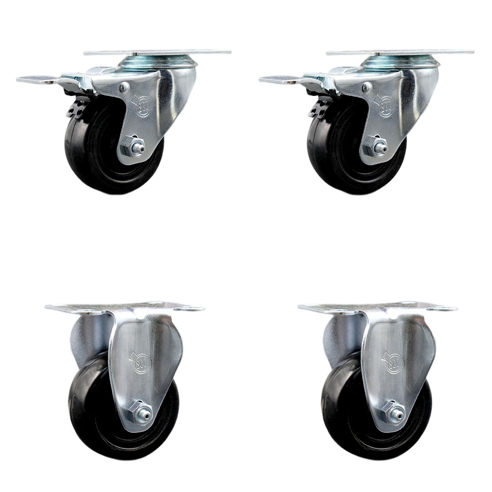 SCC-SSTTL20S3514-HRS-2-R-2 Stainless Steel Hard Rubber Swivel Top Plate Caster with 3.5 x 1.25 in. Black Wheels - Set of 4