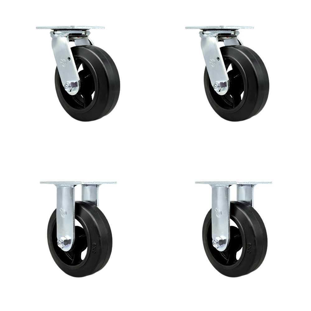 Replacement Set for Hippo Hopper Casters RC6-2-SET - Top Plate Caster with 6 in. Rubber on Cast Iron Wheel - 1600 lbs Total Capacity