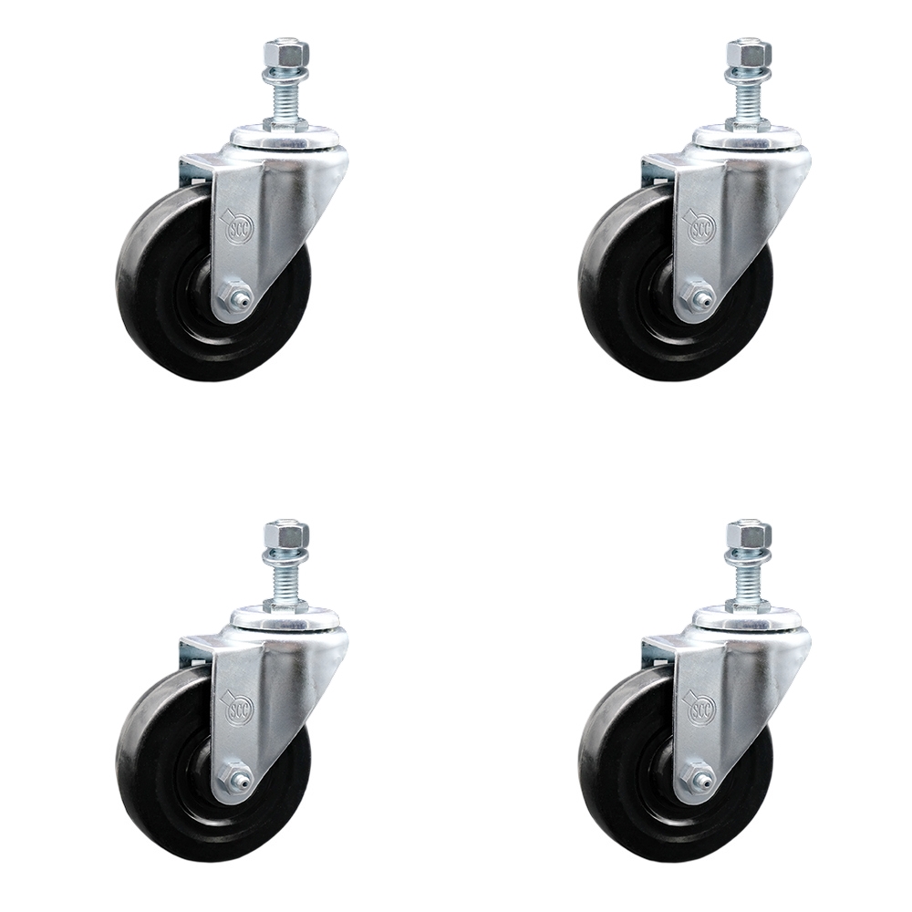 Replacement Set for Laguna Casters ALAREVO18 - Swivel 0.375 in. Threaded Stem Casters with 4 in. Hard Rubber Wheel - 1200 lbs Total Capacity