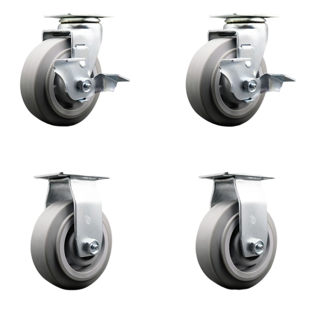 TOOL-SCC-20S520-TPRBF-TLB-2-R-2 Tool Box Caster Wheel Set - 5 in. Non-Marking, Zero Maintenance Thermoplastic Rubber Flat Tread Wheels