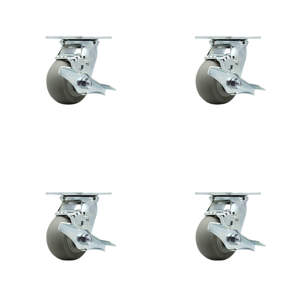 TOOL-SCC-30CS420-TPRBD-TLB-4 Tool Box Caster Wheel Set - 4 in. Non-Marking, Zero Maintenance Thermoplastic Rubber Donut Tread Wheels