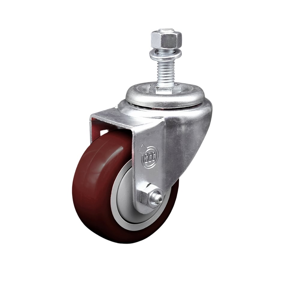 Welding, Detailing Chairs & Mechanical Creeper Polyurethane Swivel Threaded Stem Caster with 3 x 1.25 in. Maroon Wheel & 0.5 in. Stem