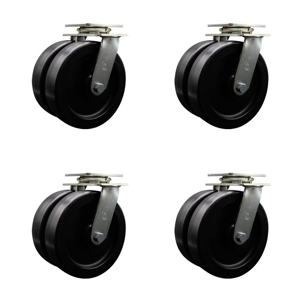 SCC-DW30CS820-POB-4 Heavy Duty Swivel Caster with Dual 8 in. Polyolefin Wheels & Ball Bearings - 5000 lbs Total Capacity - Set of 4