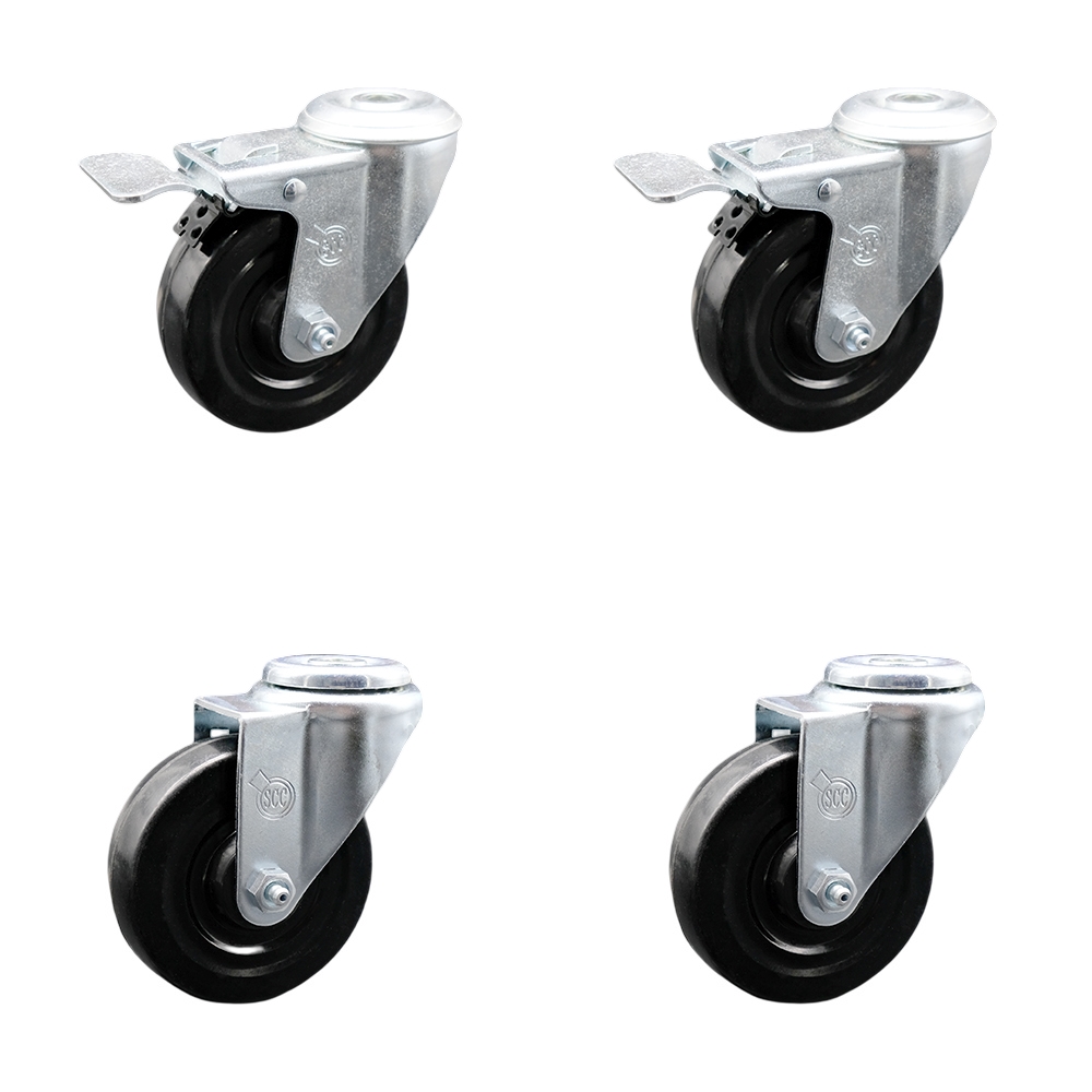 SCC-SSBHTTL20S414-HRS-2-S-2 Stainless Steel Hard Rubber Swivel Bolt Hole Caster with 4 x 1.25 in. Black Wheels - Set of 4
