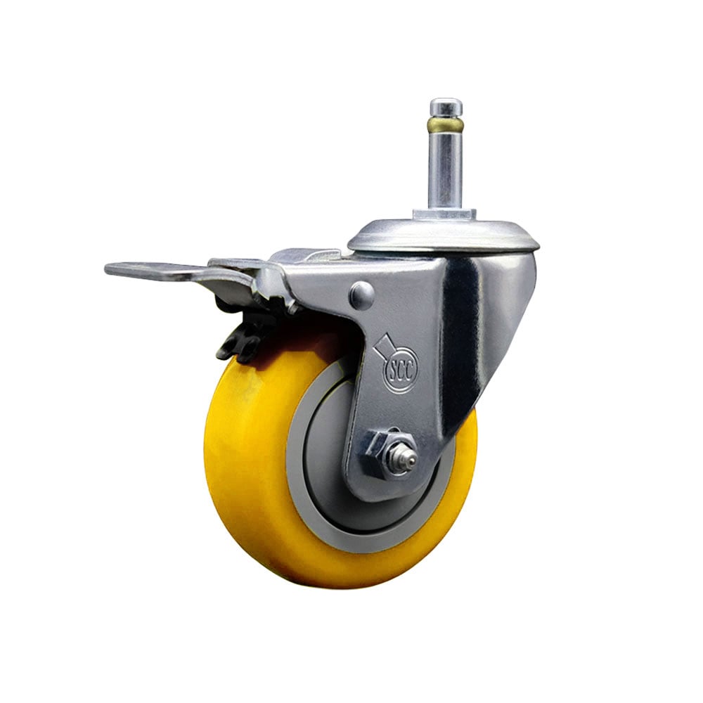 Replacement for Colson Caster 2.04251.95 MTG7 BRK5 - Polyurethane Swivel Grip Ring Stem Caster with 4 in. Yellow Wheel & 0.845 in. Stem