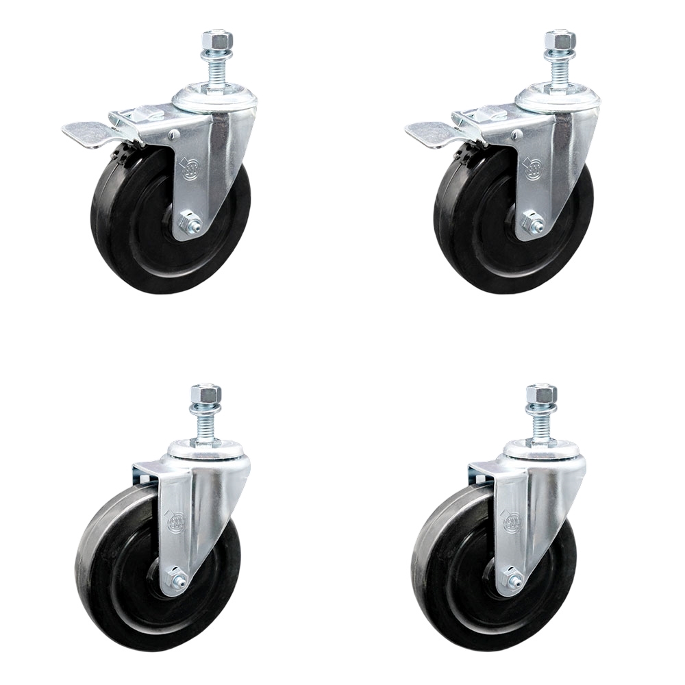 SCC-TSTTL20S514-HRS-M1215-2-S-2 Hard Rubber Swivel Threaded Stem Caster with 5 x 1.25 in. Black Wheels & 12 mm Stems - Set of 4