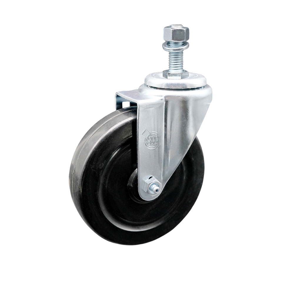 SCC-SSTS20S514-HRS-121315 Stainless Steel Hard Rubber Swivel Threaded Stem Caster with 5 x 1.25 in. Black Wheel & 0.5 in. Stem