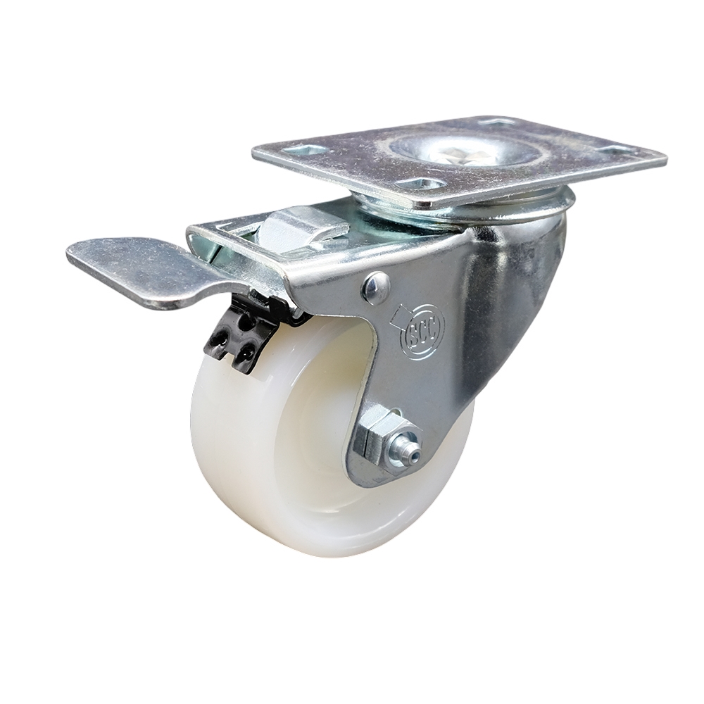 SCC-SSTTL20S314-NYS Stainless Steel Nylon Swivel Top Plate Caster with 3 x 1.25 in. White Wheel & Total Locking Brake