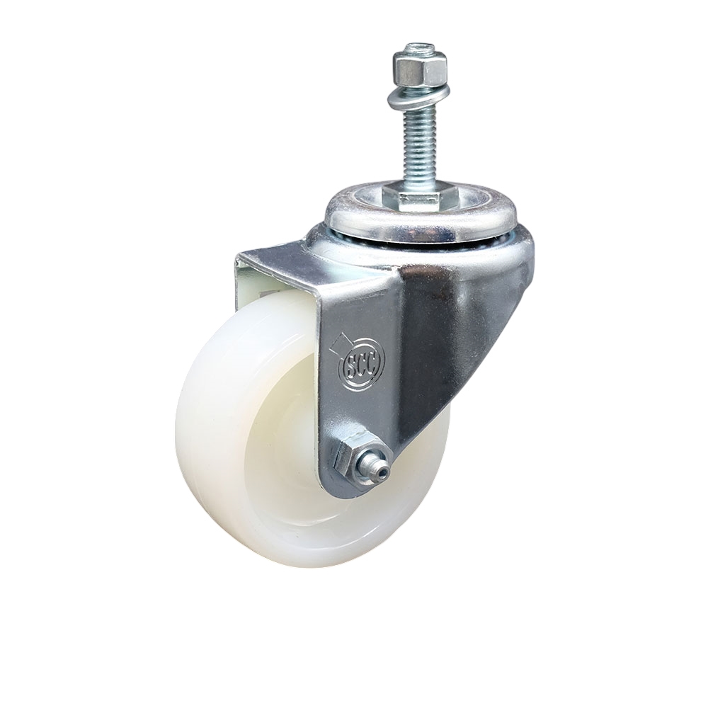 SCC-SSTS20S314-NYS-M1015 Stainless Steel Nylon Swivel Threaded Stem Caster with 3 x 1.25 in. White Wheel & 10 mm Stem
