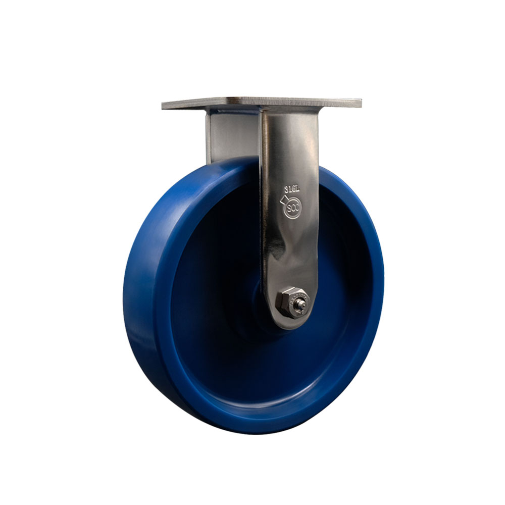 316 Stainless Steel Heavy Duty Rigid Top Plate Caster with 8 in. Solid Polyurethane Wheel & Delrin Bearings - 1200 lbs Capacity per Caster