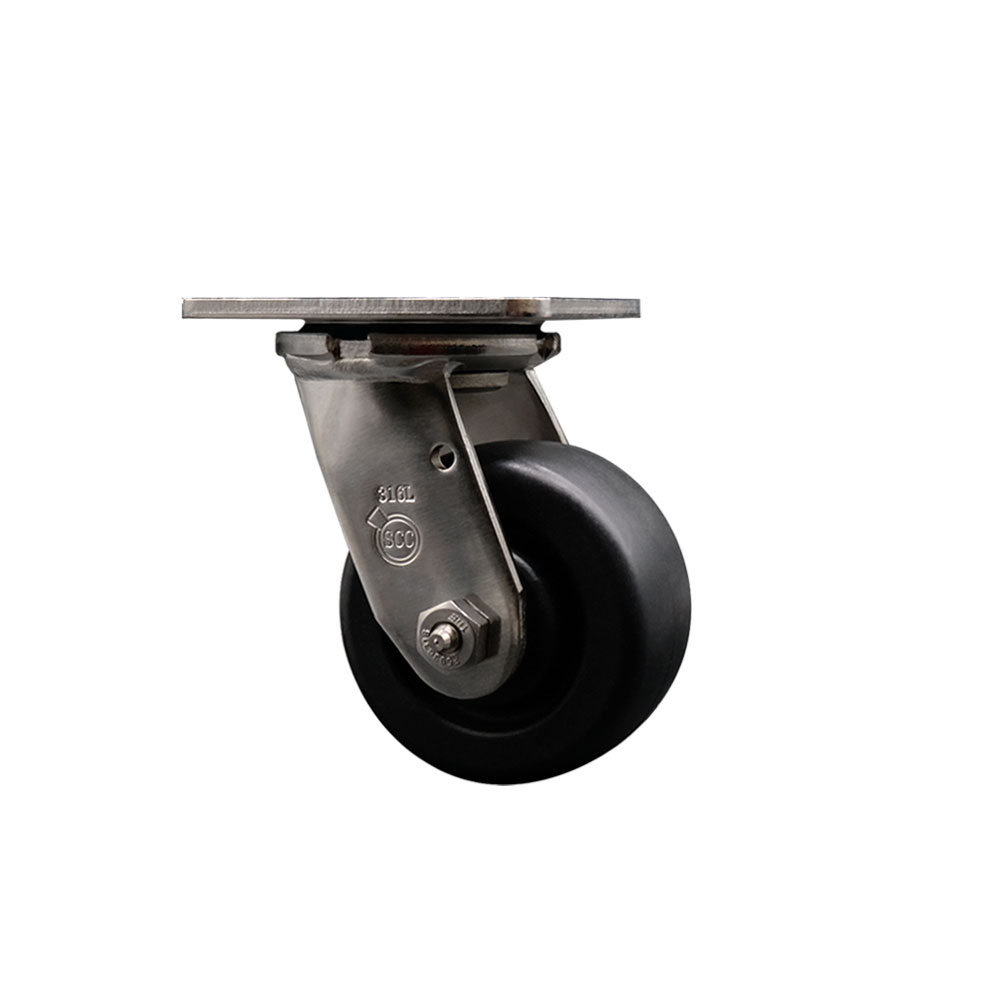 316 Stainless Steel Heavy Duty Swivel Top Plate Caster with 4 in. Polyolefin Wheel & Delrin Bearings - 500 lbs Capacity per Caster