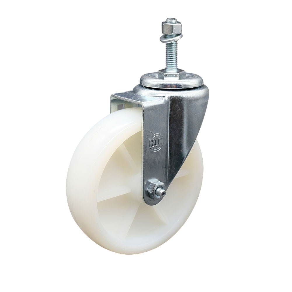 SCC-TS20S514-NYS-M1015 Nylon Swivel Threaded Stem Caster with 5 x 1.25 in. White Wheel & 10 mm Stem