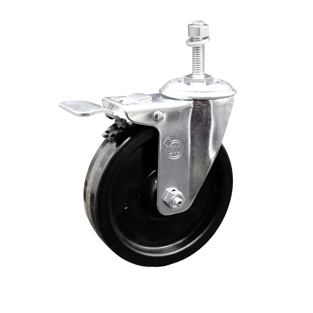 SCC-TSTTL20S514-PHR-381615 Phenolic Swivel Threaded Stem Caster with Roller Bearing 5 x 1.25 in. Black Wheel & 0.38 in. Stem & Total Locking Brake