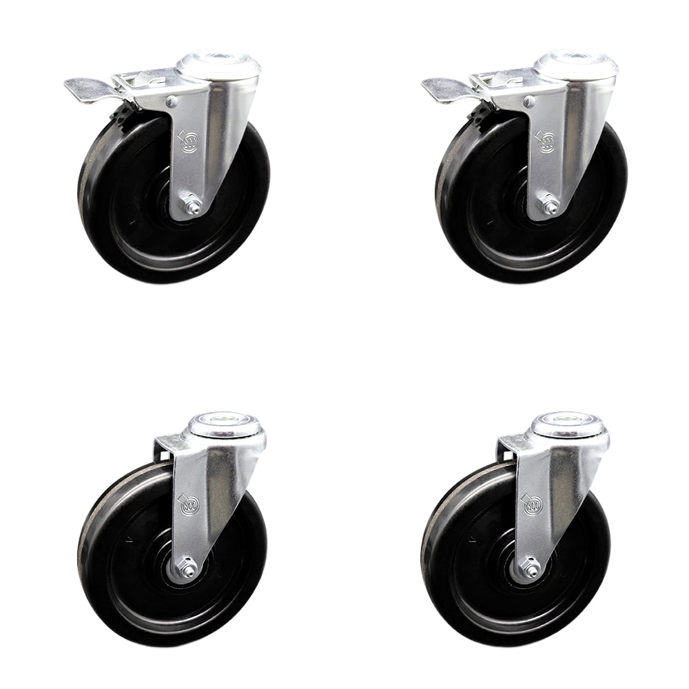 SCC-BHTTL20S615-PHR-2-S-2 Phenolic Swivel Bolt Hole Caster with Roller Bearing 6 in. X 1.5 in. Black Wheels - Set of 4