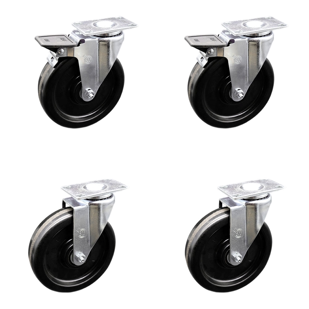 SCC-20S615-PHR-2-PLB-2 Phenolic Swivel Top Plate Caster with Roller Bearings 6 in. Wheels - Set of 4