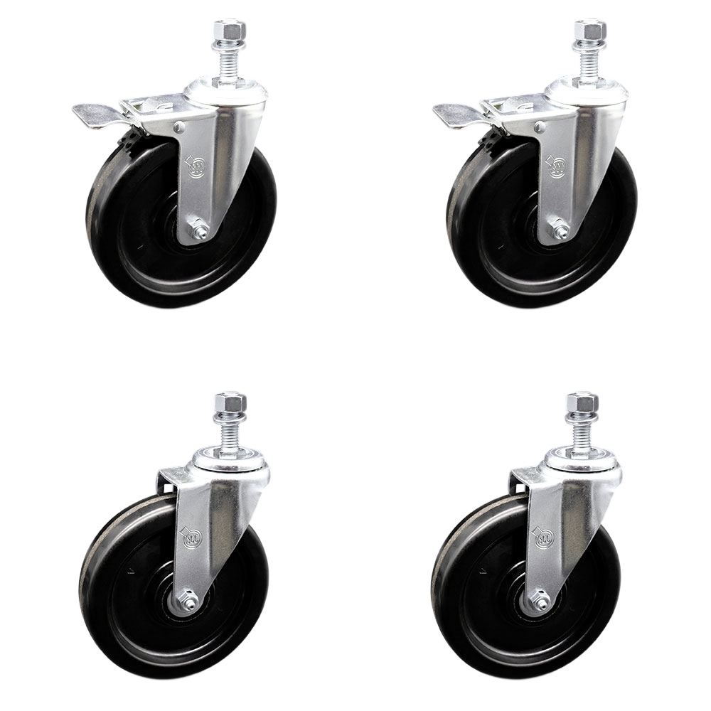 SCC-TSTTL20S615-PHR-M1015-2-S-2 Phenolic Swivel Threaded Stem Caster with Roller Bearing 6 x 1.5 in. Black Wheels & 10 mm Stems - Set of 4