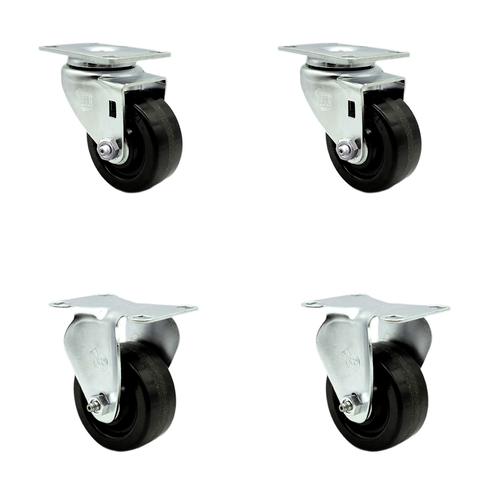 SCC-SS20S314-PHS-2-R-2 Stainless Steel Phenolic Swivel Top Plate Caster with 3 x 1.25 in. Black Wheels - Set of 4