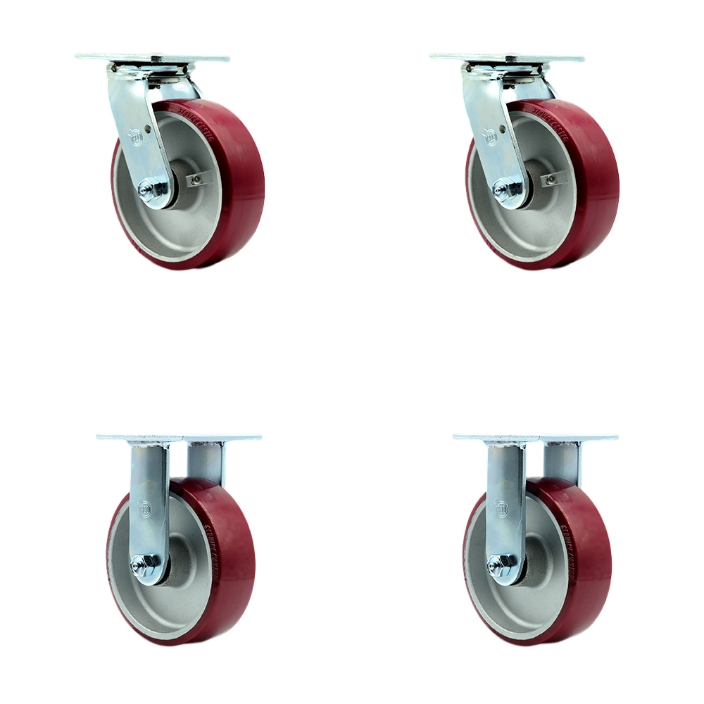 Stainless Steel Heavy Duty Swivel Caster with 6 in. Polyurethane on Aluminum Wheels & Ball Bearings - 4800 lbs Total Capacity - Set of 4