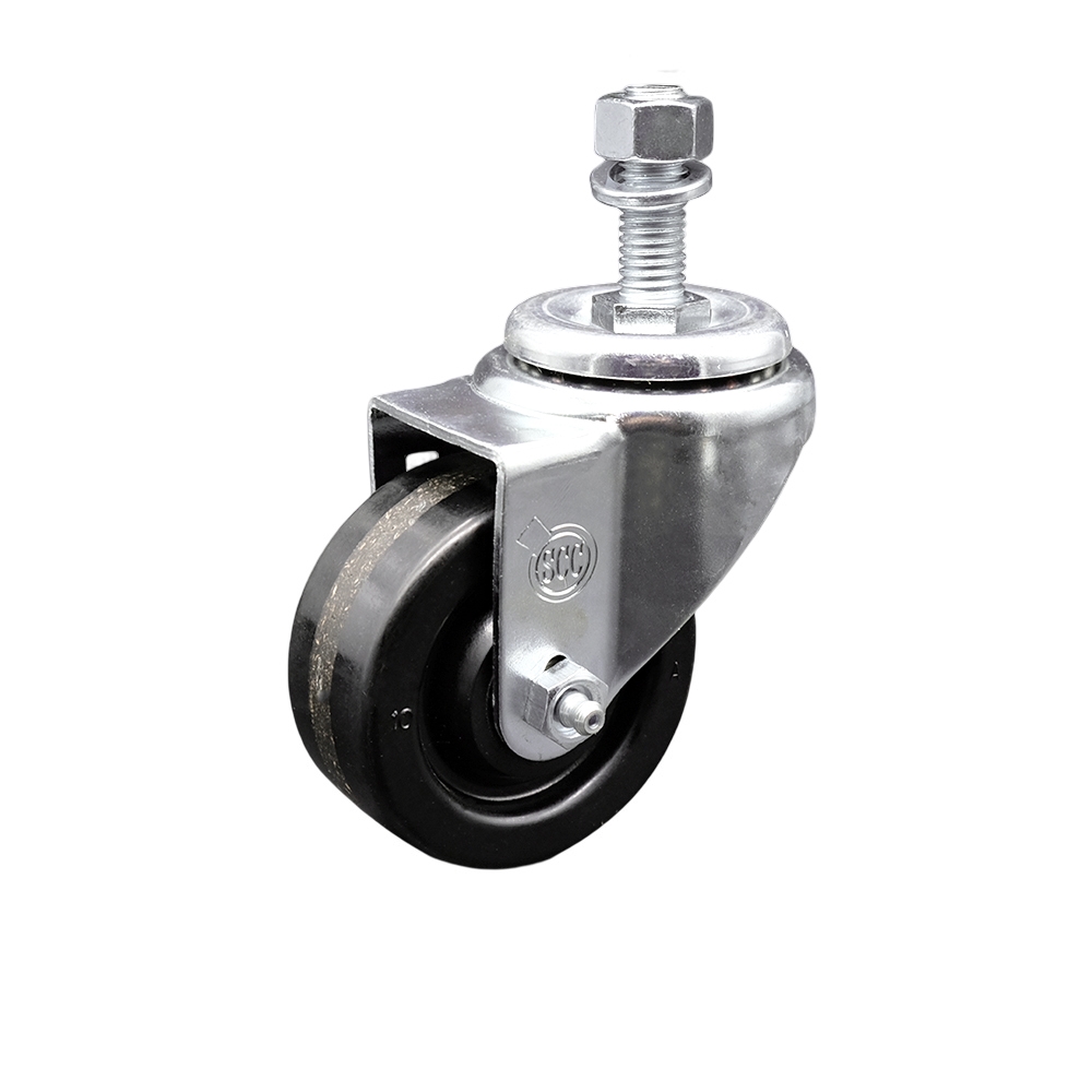 SCC-SSTS20S314-PHS-M1215 Stainless Steel Phenolic Swivel Threaded Stem Caster with 3 x 1.25 in. Black Wheel & 12 mm Stem