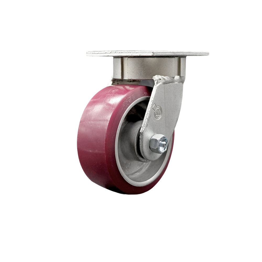 Heavy Duty Kingpinless Swivel Top Plate Caster with 5 in. Polyurethane on Aluminum Wheel & Ball Bearings - 900 lbs Capacity per Caster