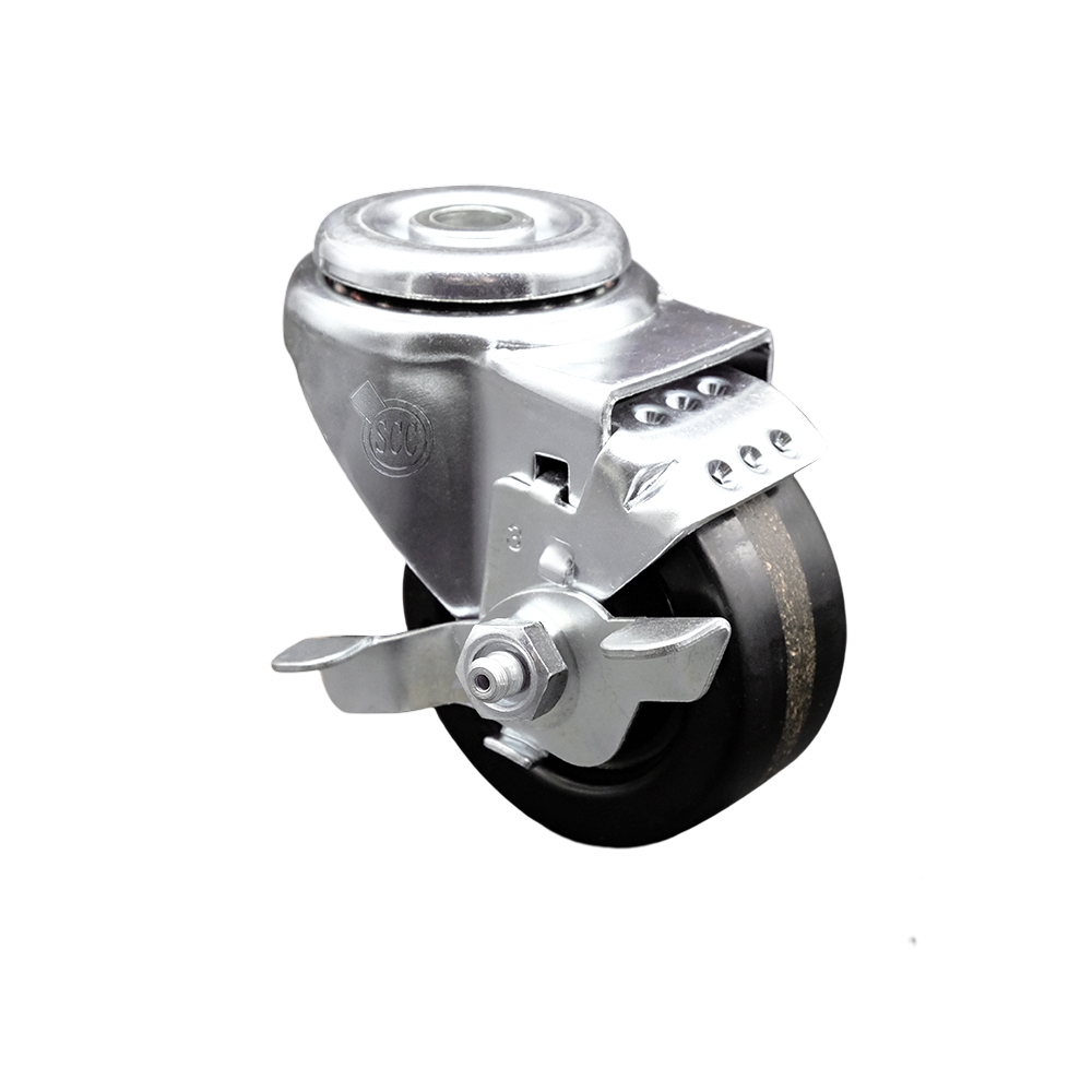 SCC-SSBH20S3514-PHS-TLB Stainless Steel Phenolic Swivel Bolt Hole Caster with 3.5 x 1.25 in. Black Wheel & Top Locking Brake
