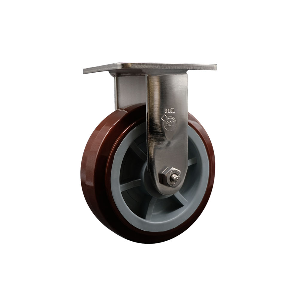 316 Stainless Steel Heavy Duty Rigid Top Plate Caster with 6 in. Polyurethane Wheel & Ball Bearings - 900 lbs Capacity per Caster