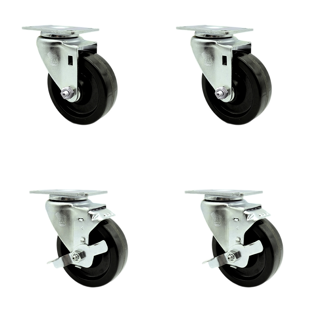 SCC-SS20S414-PHS-2-TLB-2 Stainless Steel Phenolic Swivel Top Plate Caster with 4 x 1.25 in. Black Wheels - Set of 4