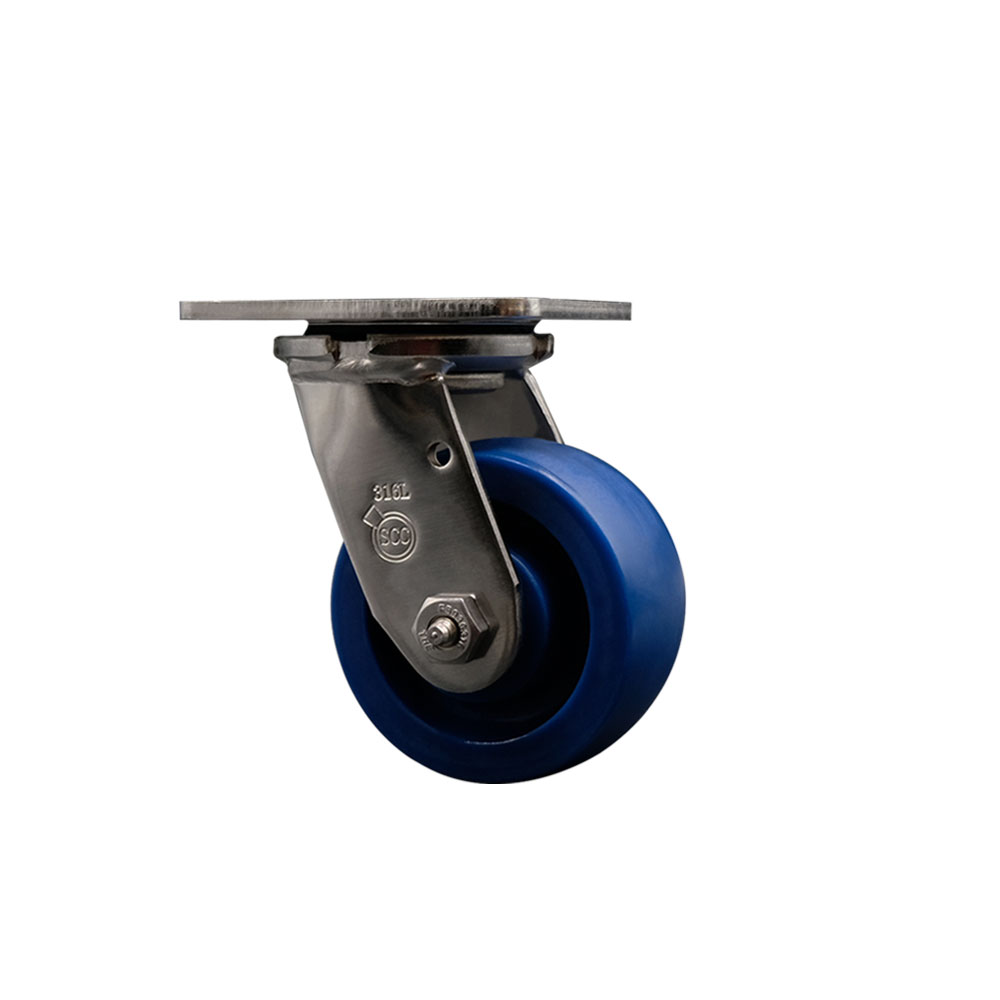 316 Stainless Steel Heavy Duty Swivel Top Plate Caster with 4 in. Solid Polyurethane Wheel & Ball Bearings - 700 lbs Capacity per Caster
