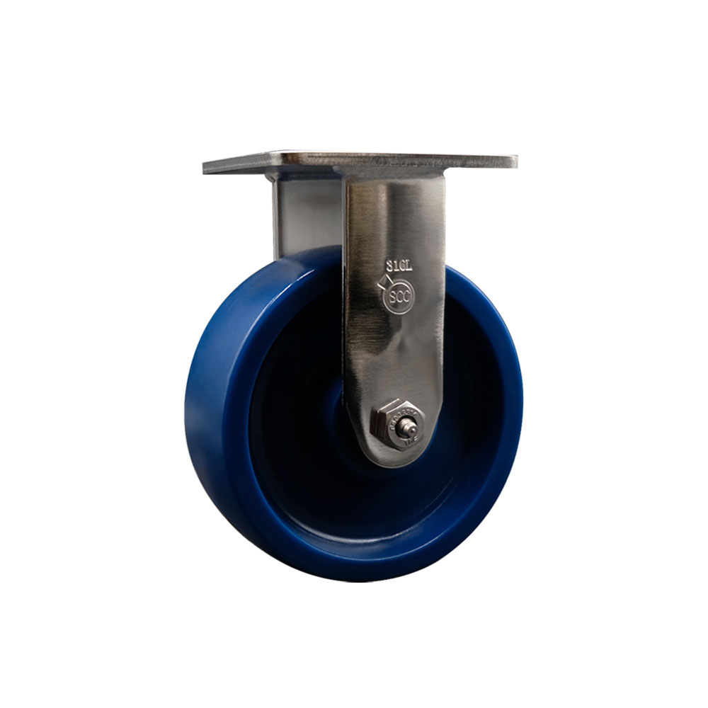 316 Stainless Steel Heavy Duty Rigid Top Plate Caster with 6 in. Solid Polyurethane Wheel & Ball Bearings - 1200 lbs Capacity per Caster