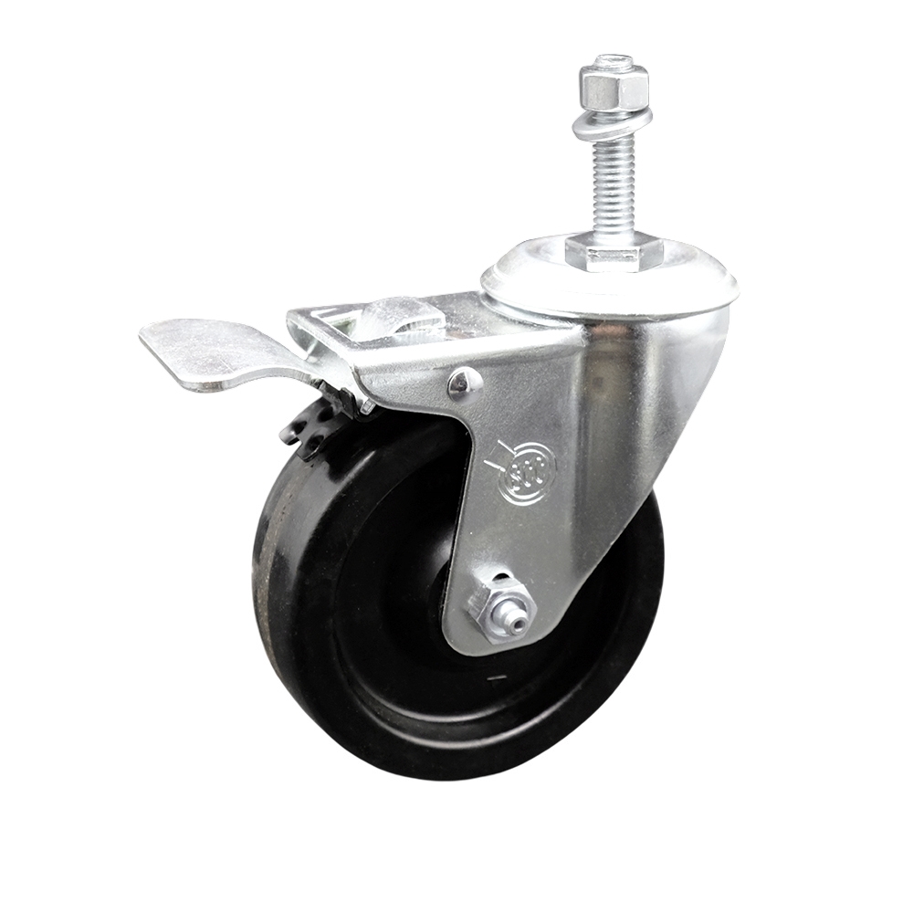 SCC-SSTSTTL20S414-PHS-381615 Stainless Steel Phenolic Swivel Threaded Stem Caster with 4 x 1.25 in. Black Wheel & 0.38 in. Stem & Total Locking Brake