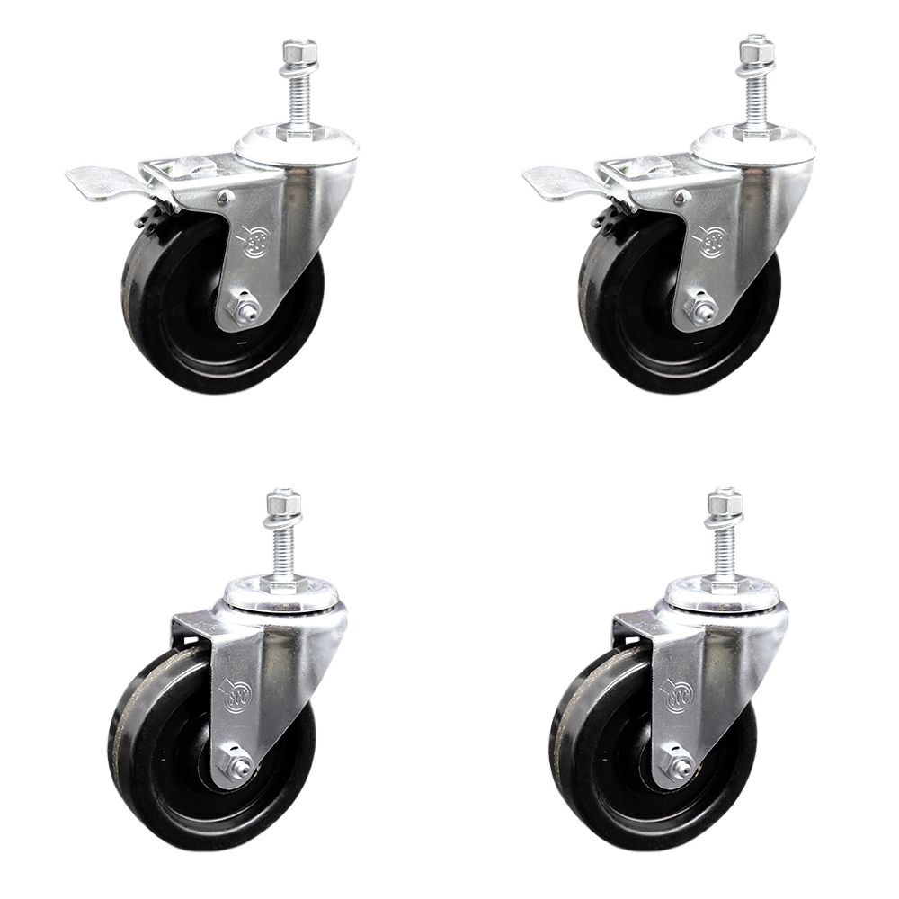 SCC-SSTSTTL20S414-PHS-M1015-2-S-2 Stainless Steel Phenolic Swivel Threaded Stem Caster with 4 x 1.25 in. Black Wheels & 10 mm Stems - Set of 4