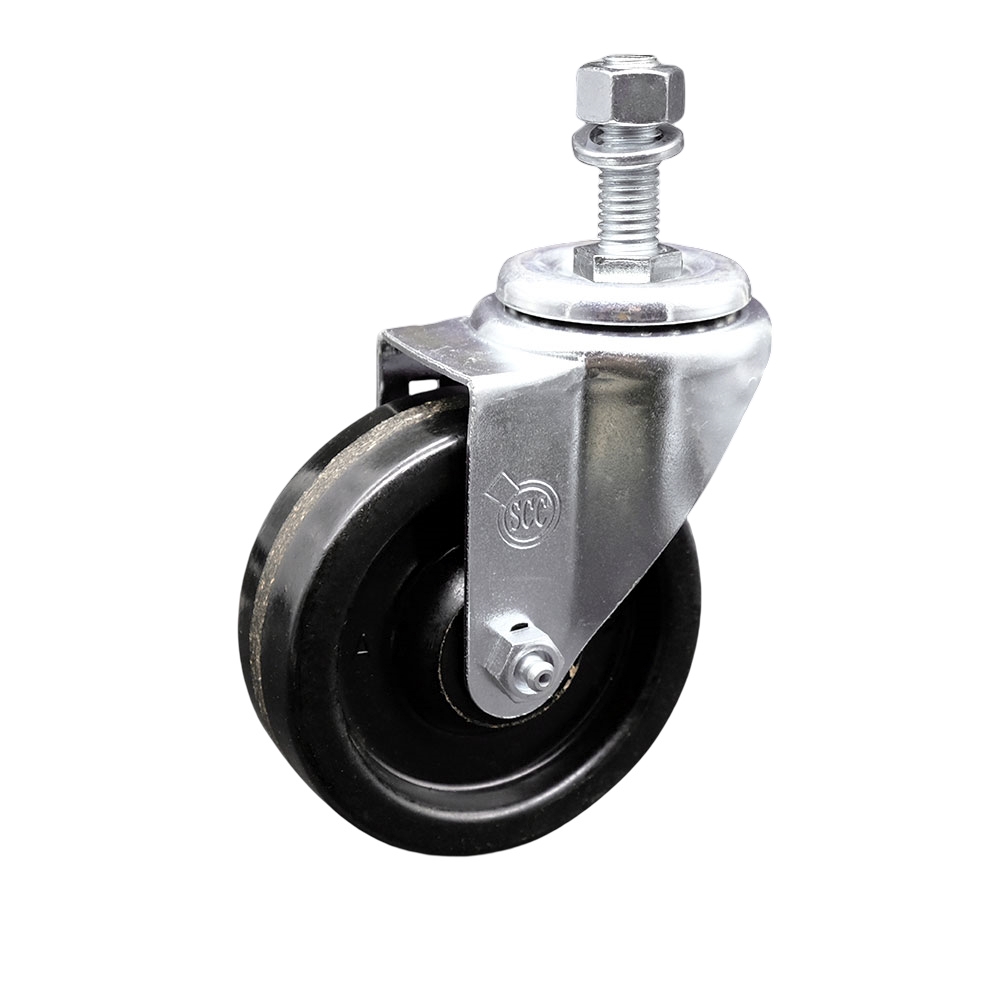 SCC-SSTS20S414-PHS-M1215 Stainless Steel Phenolic Swivel Threaded Stem Caster with 4 x 1.25 in. Black Wheel & 12 mm Stem