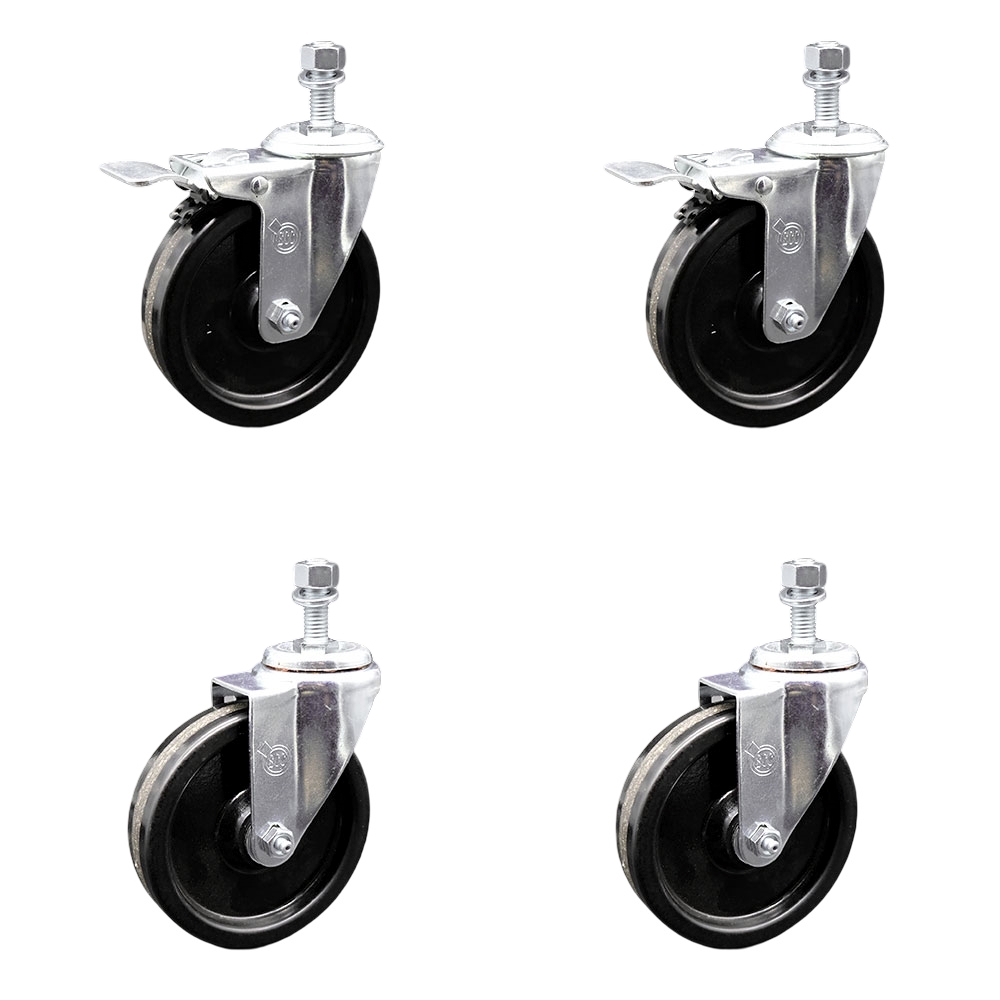 SCC-TSTTL20S514-PHS-M1215-2-S-2 Phenolic Swivel Threaded Stem Caster with 5 x 1.25 in. Black Wheels & 12 mm Stems - Set of 4