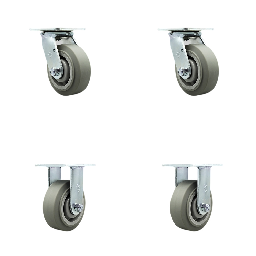 Stainless Steel Heavy Duty Swivel Caster with 5 in. Thermoplastic Rubber Flat Tread Wheels & Delrin Bearings - 1400 lbs Total Capacity - Set of 4