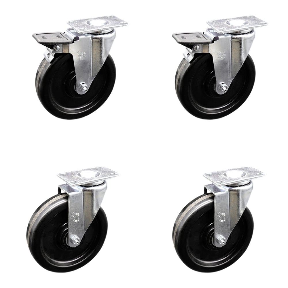 SCC-20S615-PHS-2-PLB-2 Phenolic Swivel Top Plate Caster with 6 in. Black Wheels - Set of 4