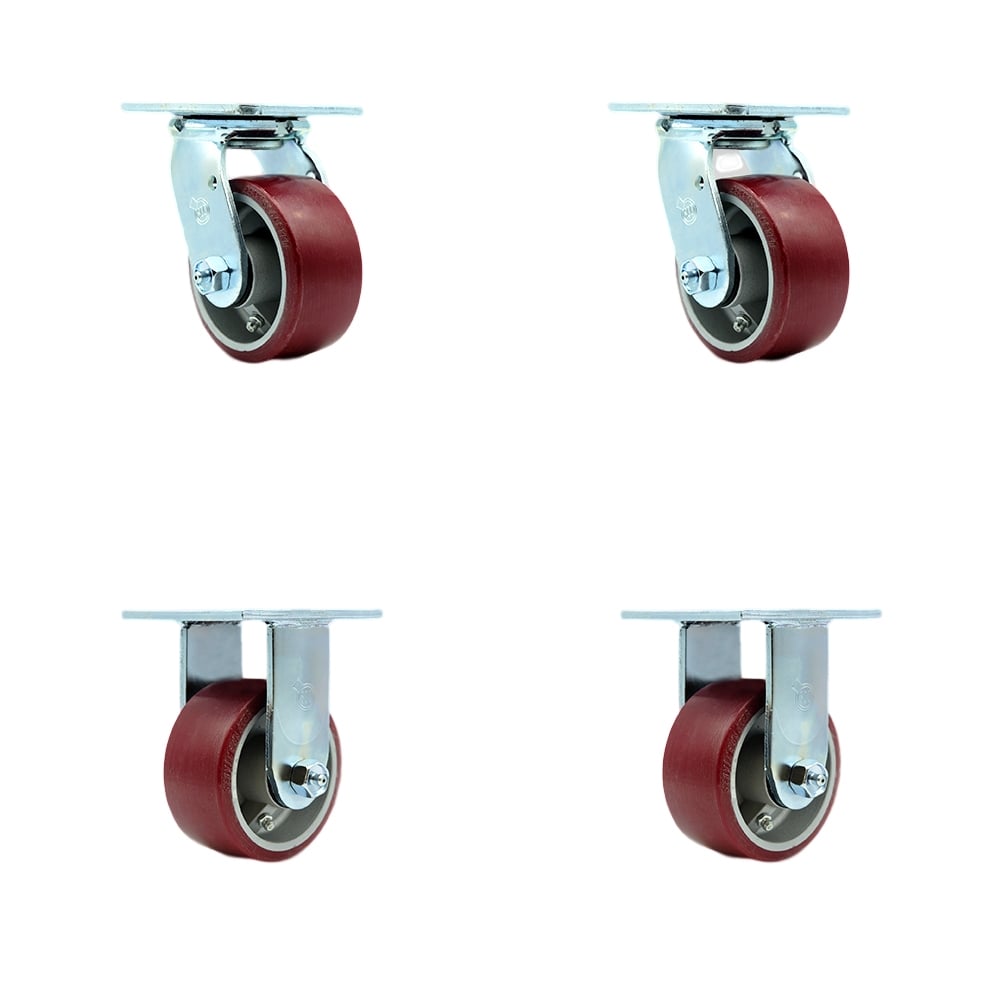 Stainless Steel Heavy Duty Swivel Caster with 4 in. Polyurethane on Aluminum Wheels & Ball Bearings - 2800 lbs Total Capacity - Set of 4