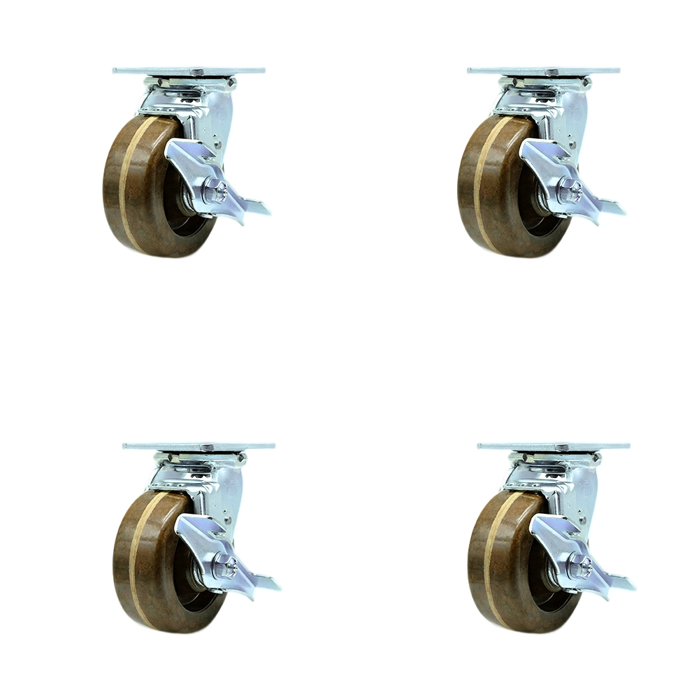 SCC-30CS520-PHBZHT-TLB-BSL-4 Heavy Duty Swivel Caster with 5 in. High Temperature Phenolic Wheels & Bronze Bearings - Set of 4