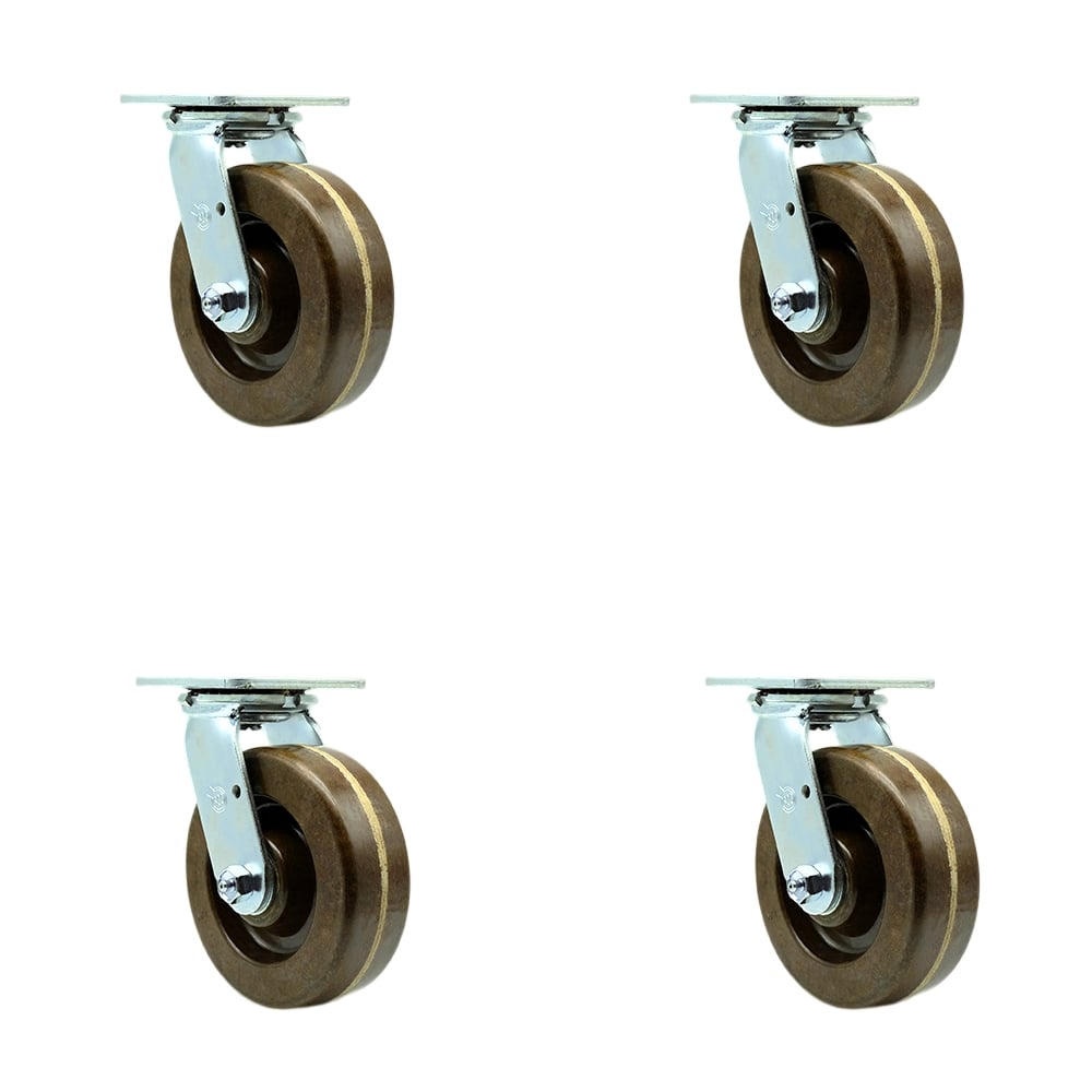 SCC-30CS620-PHBZHT-BSL-4 Heavy Duty Swivel Caster with 6 in. High Temperature Phenolic Wheels & Bronze Bearings - 4800 lbs Total Capacity - Set of 4