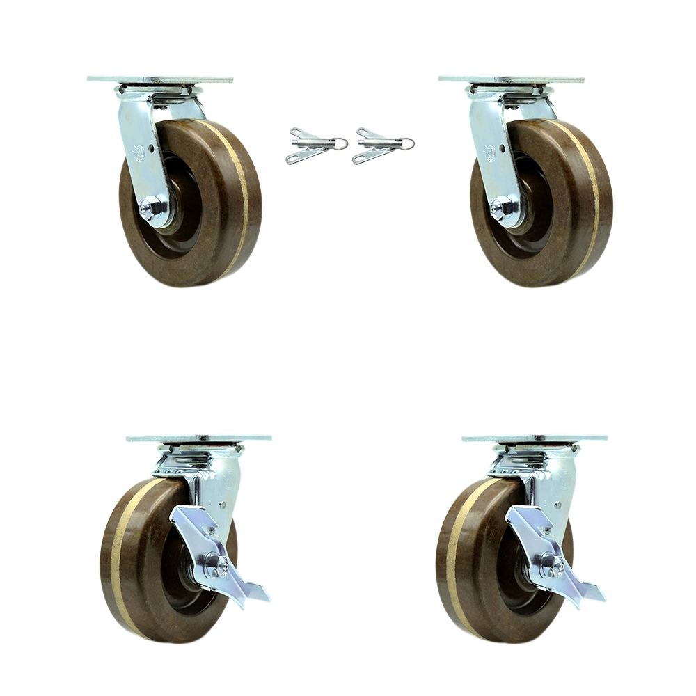 SCC-30CS620-PHBZHT-BSL-2-TLB-2 Heavy Duty Swivel Caster with 6 in. High Temperature Phenolic Wheels & Bronze Bearings - Set of 4