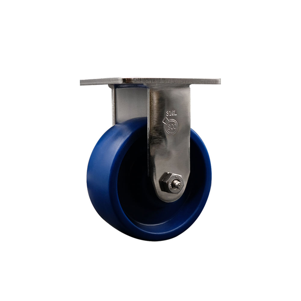316 Stainless Steel Heavy Duty Rigid Top Plate Caster with 5 in. Solid Polyurethane Wheel & Ball Bearings - 1000 lbs Capacity per Caster