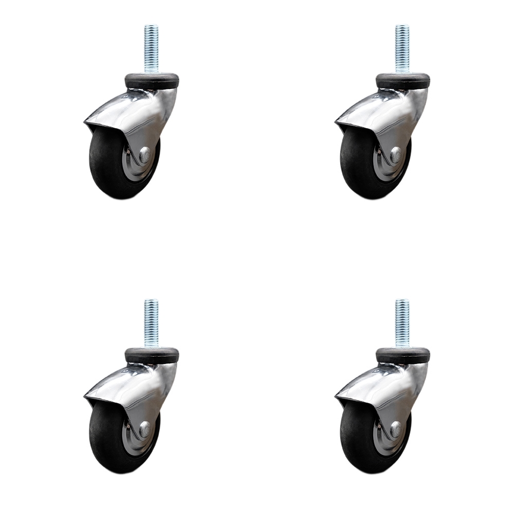 SCC-TS03S310-NPRB-BC-5161815-4 3 in. Swivel Caster Wheels for Furniture-Bright Chrome Hooded Neoprene Rubber Wheel with 0.31 Inch - Set of 4